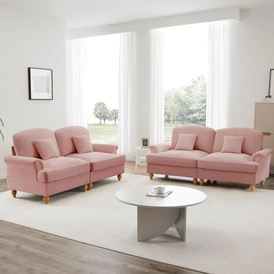 L-förmiges 2-Sitzer Sofa, Chenille Stoff, Rosa, 190 cm, Mittelalter Stil mit