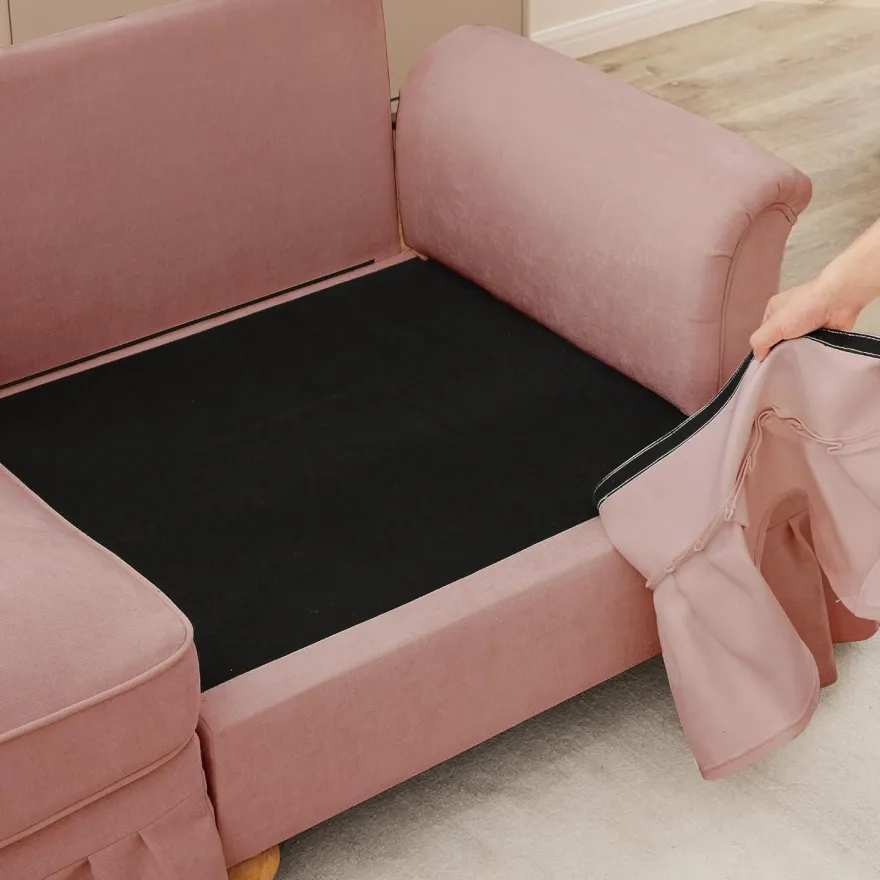 L-förmiges 2-Sitzer Sofa, Chenille Stoff, Rosa, 190 cm, Mittelalter Stil mit