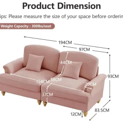 L-förmiges 2-Sitzer Sofa, Chenille Stoff, Rosa, 190 cm, Mittelalter Stil mit