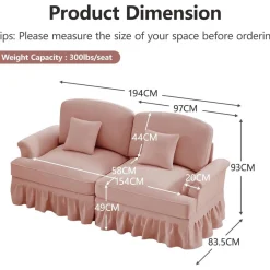 L-förmiges 2-Sitzer Sofa, Chenille Stoff, Rosa, 190 cm, Mittelalter Stil mit