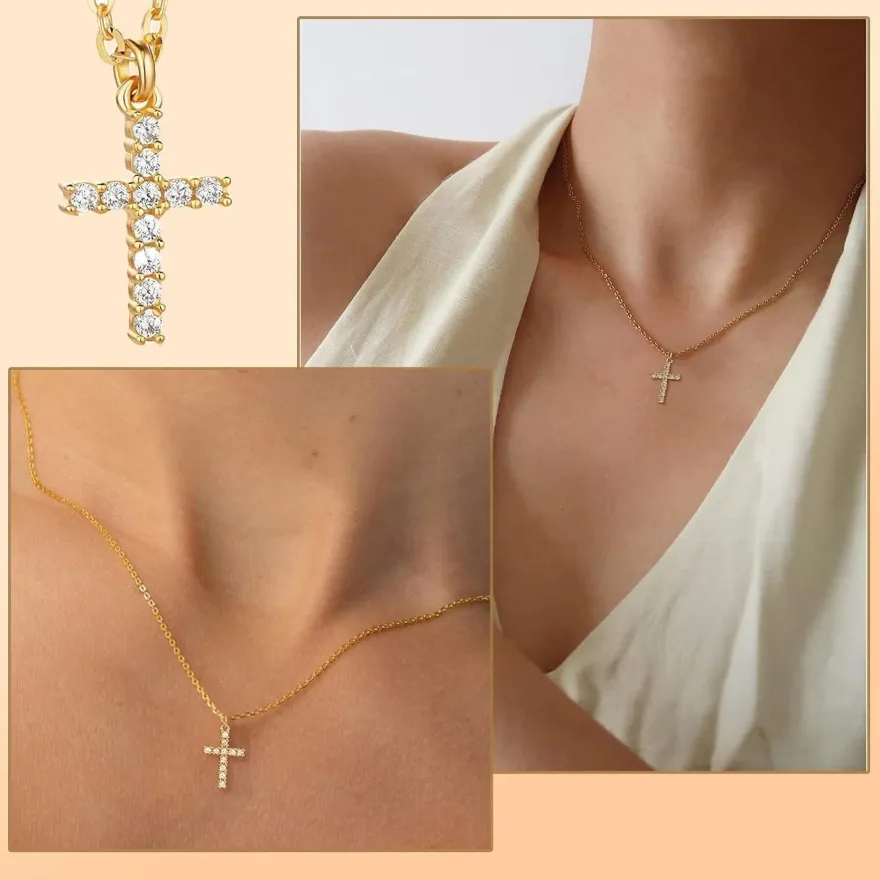 Lilbitty Kreuz Diamant Kette Gold 14K Halskette Damen Modeschmuck