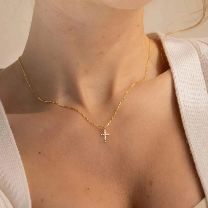 Lilbitty Kreuz Diamant Kette Gold 14K Halskette Damen Modeschmuck