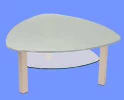 LIN-5H Couchtisch Glas Wankelform mit/ ohne Ablage echt Edelstahlgestell mit Rollen