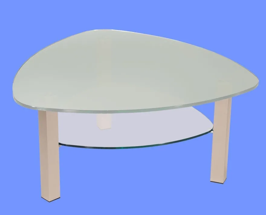 LIN-5H Couchtisch Glas Wankelform mit/ ohne Ablage echt Edelstahlgestell mit Rollen