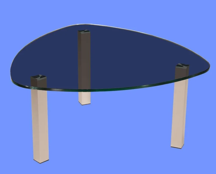 LIN-5H Couchtisch Glas Wankelform mit/ ohne Ablage echt Edelstahlgestell mit Rollen