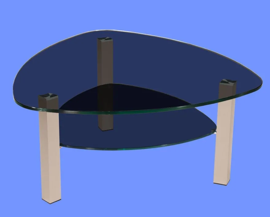 LIN-5H Couchtisch Glas Wankelform mit/ ohne Ablage echt Edelstahlgestell mit Rollen