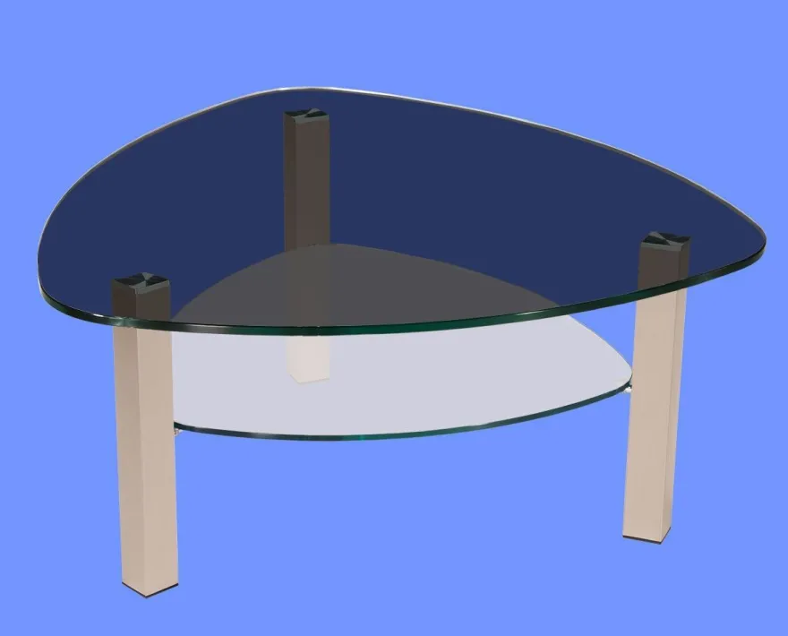 LIN-5H Couchtisch Glas Wankelform mit/ ohne Ablage echt Edelstahlgestell mit Rollen