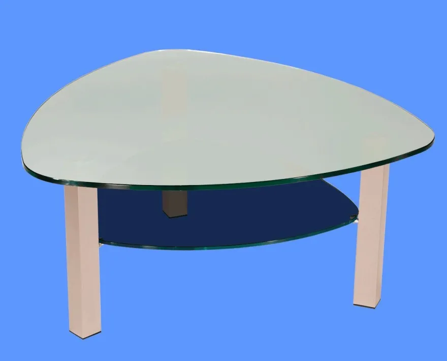 LIN-5H Couchtisch Glas Wankelform mit/ ohne Ablage echt Edelstahlgestell mit Rollen