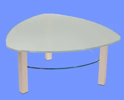 LIN-5H Couchtisch Glas Wankelform mit/ ohne Ablage echt Edelstahlgestell mit Rollen