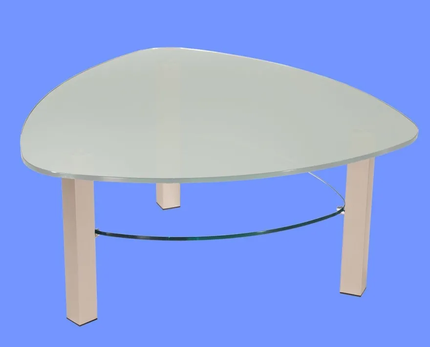 LIN-5H Couchtisch Glas Wankelform mit/ ohne Ablage echt Edelstahlgestell mit Rollen