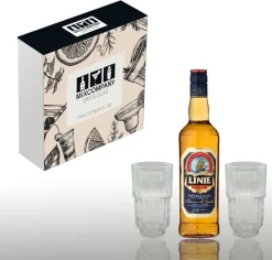 Linie Geschenkset - Linie Aquavit 0,7L 41,5% Vol. + 2 NEUE Linie Aquavit Gläser