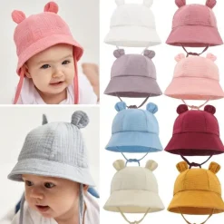 Liupuudly Baby Sonnenhut mit Ohren, UV-Schutz, Baumwolle, Strandhut für 3-12