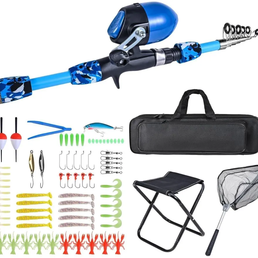 Lixada Angelset für Kinder, 1.8m Teleskop-Angelrute mit Angelrolle, Köder und