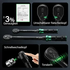 Llavetor Drehmomentschlüssel-Satz 60 Nm & 220 Nm, 3/8 & 1/2 Antrieb, 15-teilig