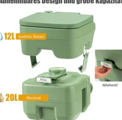 20L + 12L Campingtoilette abnehmbarem Abwassertank Campingklo tragbar Reisetoilette