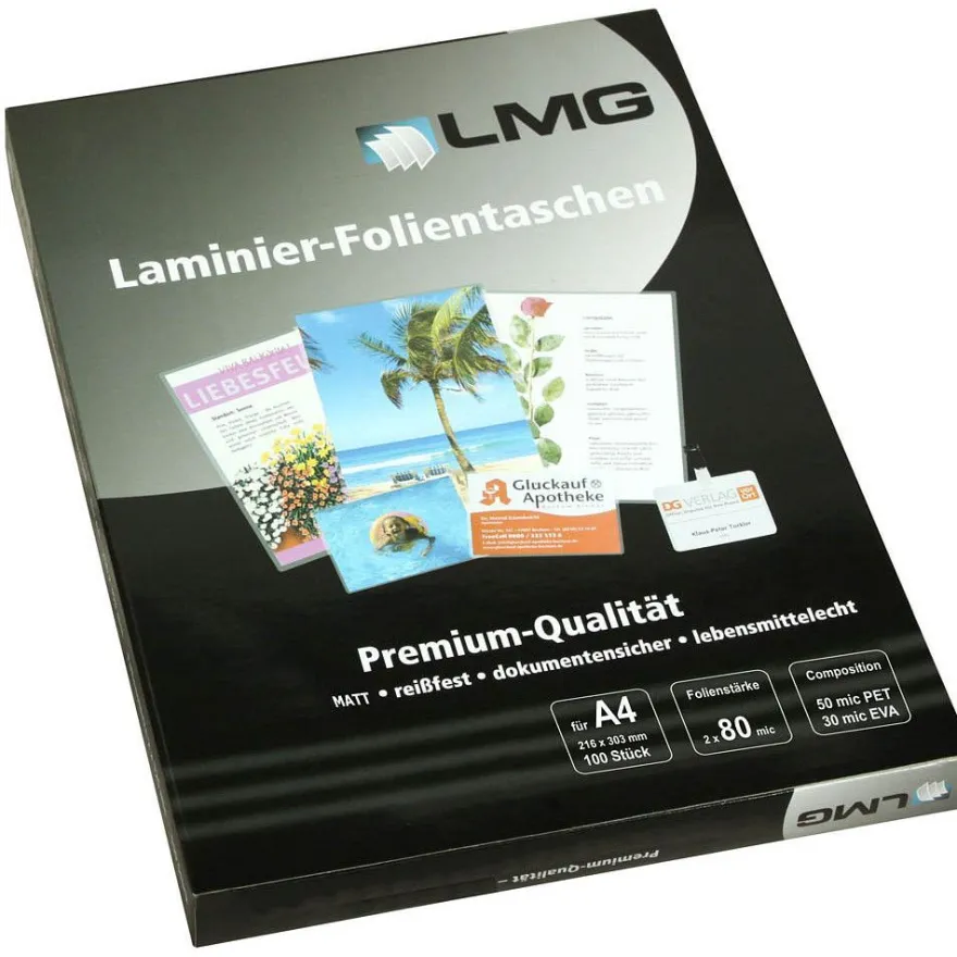 LMG Laminierfolien 80mic MATT - A4 - 100 Stück Laminiertaschen