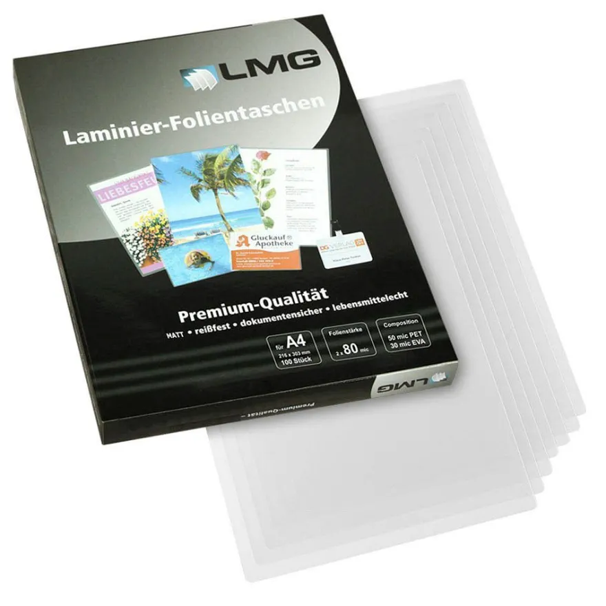 LMG Laminierfolien 80mic MATT - A4 - 100 Stück Laminiertaschen