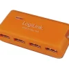 LogiLink USB 4-Port Hub - orange - mit Netzteil mit 4 USB 2.0-Anschléssen