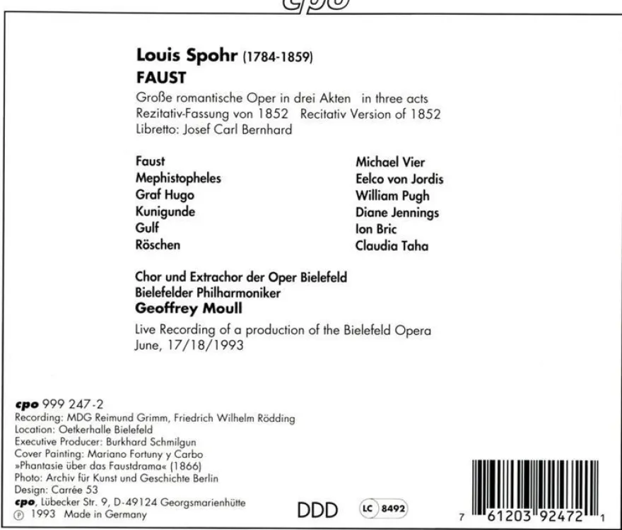 Louis Spohr (1784-1859): Faust (Version 1852) - CPO 0761203924