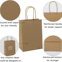 Loveinside Kraft Papiertüten Medium Braun mit Griffen, 25 Stück - 21x11x27 cm