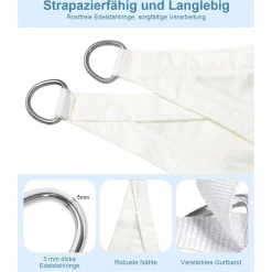 LOVE STORY Sonnensegel 2.5x3m Rechteckig Cremeweiß Wasserdicht mit 95