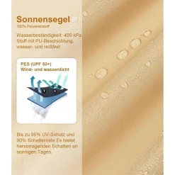 LOVE STORY Sonnensegel 2x3m Rechteckig Sandbeige - Wasserdicht, 95% UV-Schutz