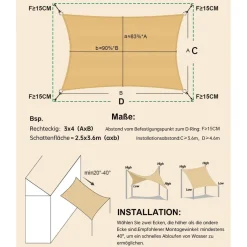 LOVE STORY Sonnensegel 2x3m Rechteckig Sandbeige - Wasserdicht, 95% UV-Schutz