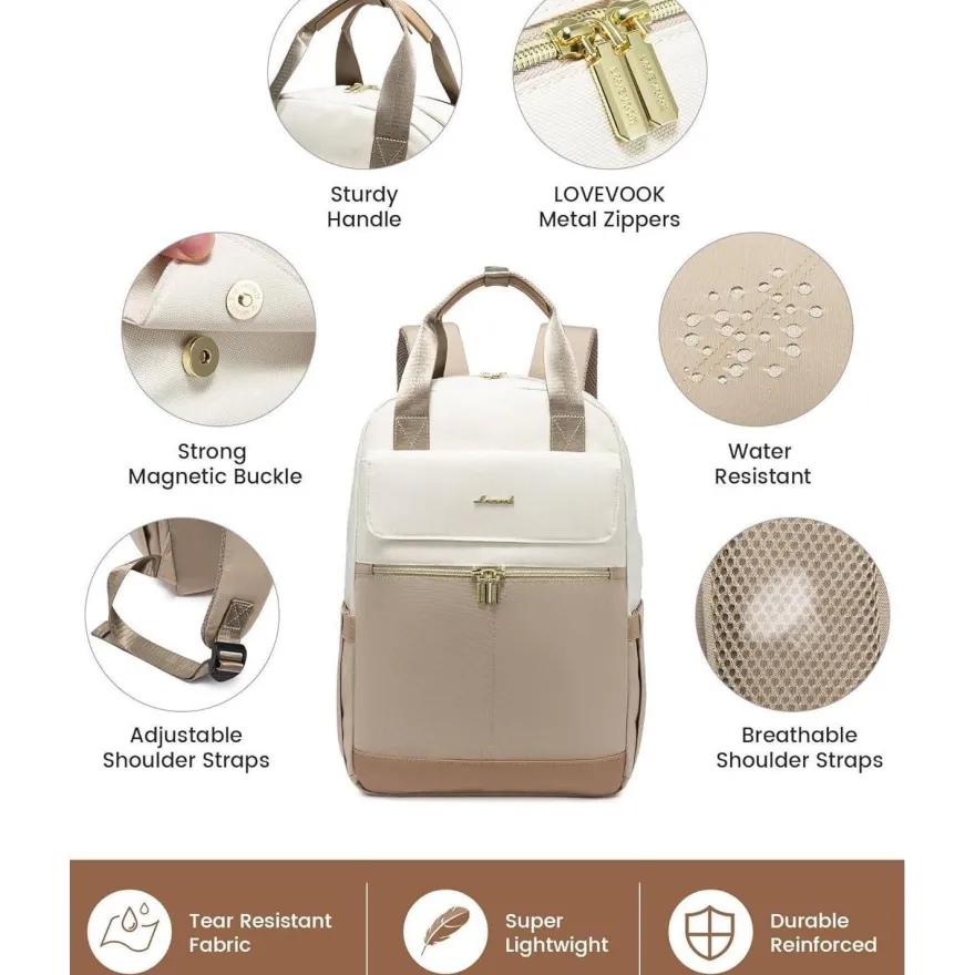 Lovevook Rucksack Damen 15,6 Zoll Laptopfach & USB Ladeanschluss, Wasserdicht