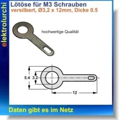 Lötöse, Lötösen versilbert(Ag) für M3 Ø3,2 x 12mm, Dicke 0.5mm, 20St.