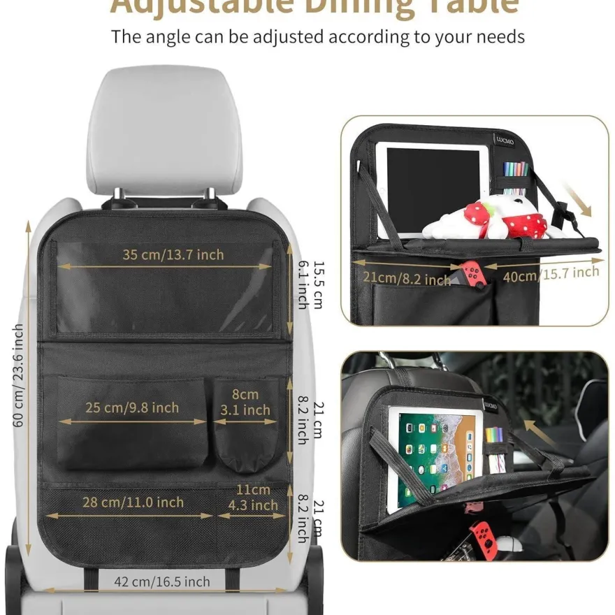 LUCMO 2er Set Auto Rückenlehnenschutz mit faltbarem Tablett, Organizer für