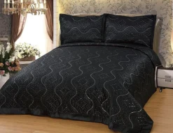 Luxuriöser Bettüberwurf Handarbeit, Satin Tagesdecke, schwarz