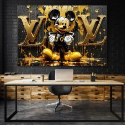 Luxusmodemarke LV, Goldene Micky Maus, Wandbild Kunst Bild, Leinwand, Acrylglas Art B