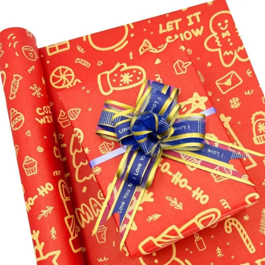 LZRinue Rote Weihnachtsgeschenkpapierrolle, 43 cm x 15 m, recycelbares
