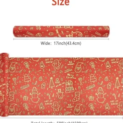 LZRinue Rote Weihnachtsgeschenkpapierrolle, 43 cm x 15 m, recycelbares