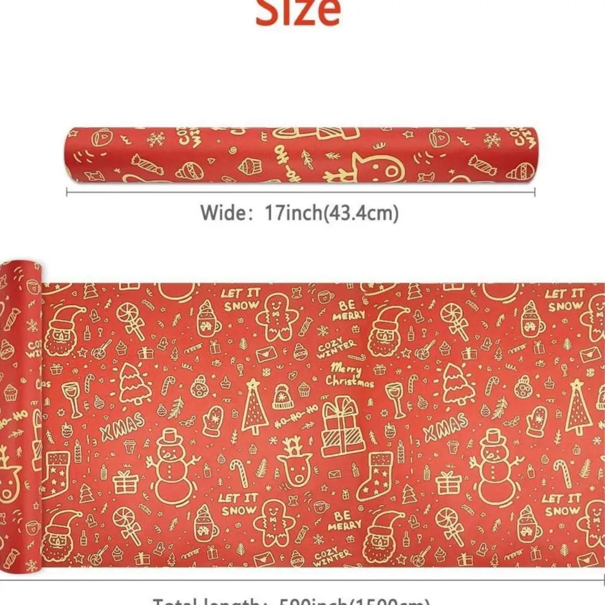LZRinue Rote Weihnachtsgeschenkpapierrolle, 43 cm x 15 m, recycelbares
