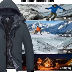 Magcomsen Herren Skijacke Wasserdicht Warm Gefüttert Fleecejacke Winddicht