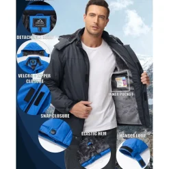 Magcomsen Herren Skijacke Wasserdicht Warm Gefüttert Fleecejacke Winddicht