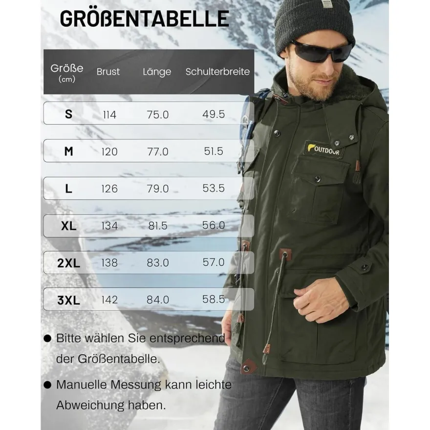 Magcomsen Herren Winterjacke Warm Gefüttert Fleece Winddicht mit Abnehmbarer
