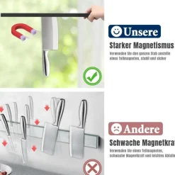 Magnetleiste Messer 50 cm Schwarz Edelstahl Haken Bohren Magnetisch