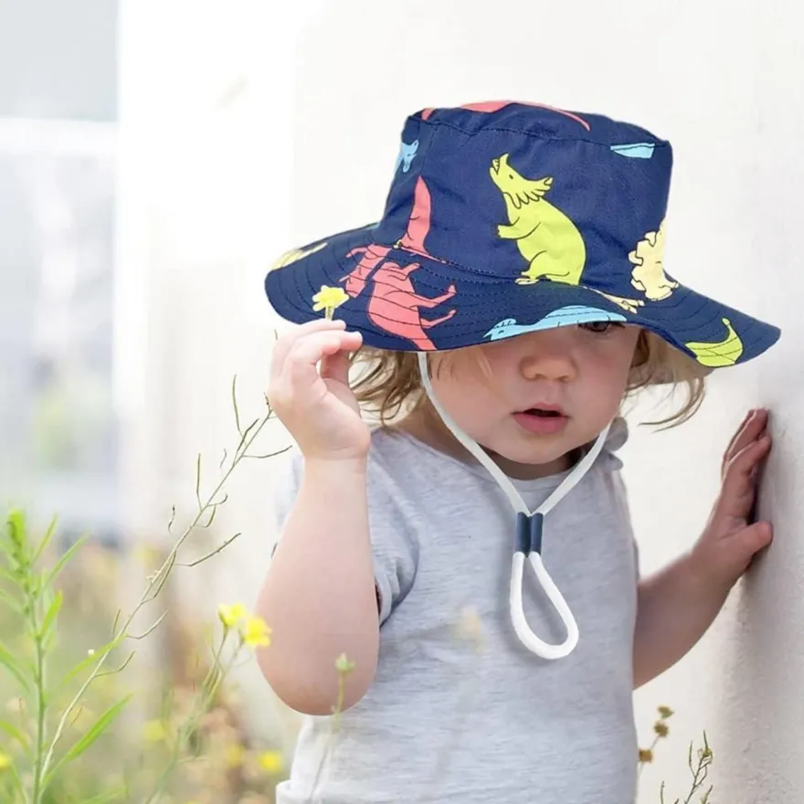 Malaxlx Kinder Fischerhut mit Dinosaurier-Motiv, Sonnenschutz UPF 50 + , für