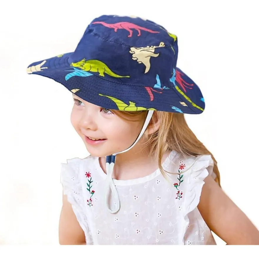 Malaxlx Kinder Fischerhut mit Dinosaurier-Motiv, Sonnenschutz UPF 50 + , für