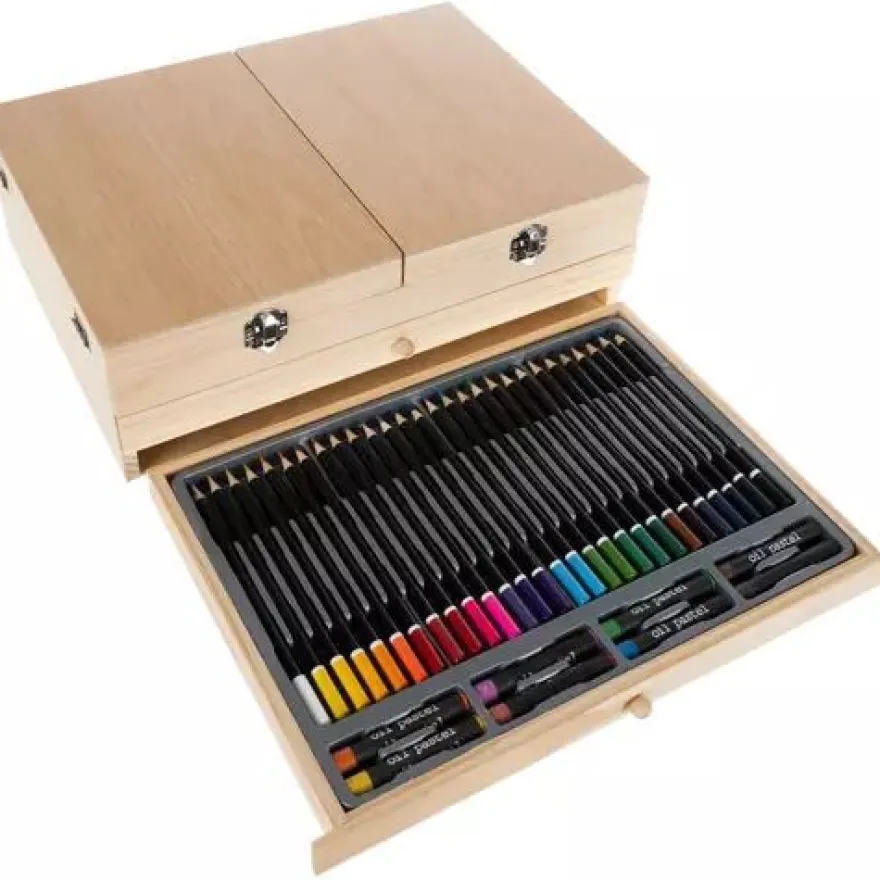 Malset 83tlg Koffer mit Staffelei Acrylfarben Aquarell Buntstifte Künstler
