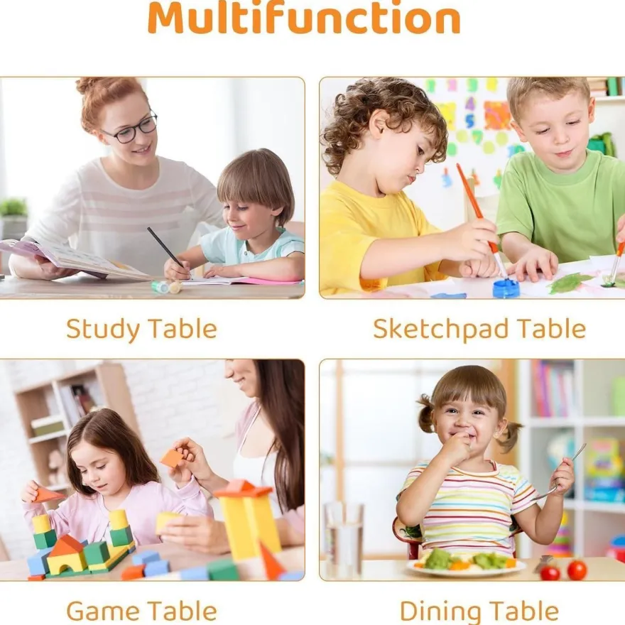 MAMIZO Kindertisch mit 4 Stühlen, höhenverstellbar, für Kinderzimmer, Gelb