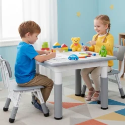 MAMIZO Kindertisch mit 2 Stühlen, höhenverstellbare Sitzgruppe für