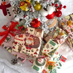 MAMUNU Geschenkpapier Weihnachten Set, 6 Blatt Rosa Kraftpapier (50x70cm) mit