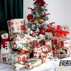 MAMUNU Geschenkpapier Weihnachten Set, 6 Blatt Rosa Kraftpapier (50x70cm) mit