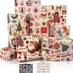 MAMUNU Geschenkpapier Weihnachten Set, 6 Blatt Rosa Kraftpapier (50x70cm) mit