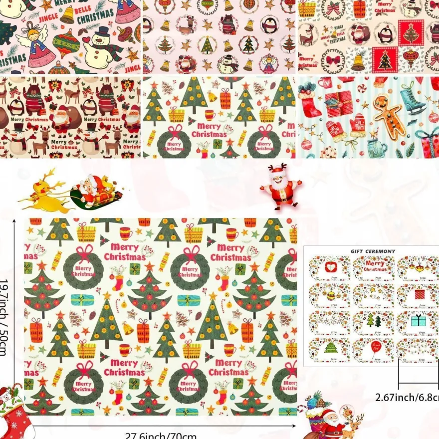 MAMUNU Geschenkpapier Weihnachten Set, 6 Blatt Rosa Kraftpapier (50x70cm) mit