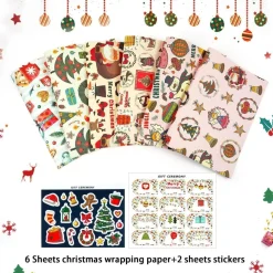 MAMUNU Geschenkpapier Weihnachten Set, 6 Blatt Rosa Kraftpapier (50x70cm) mit