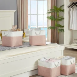 Mangata Aufbewahrungsbox 4er Pack, Rosa/Weiß, 33x38x33cm, Stoff-Würfel für
